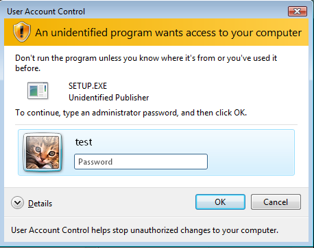Vista UAC Dialog - Enter an Administrator password