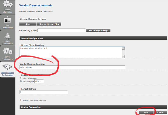 netronda Vendor Daemon configuration